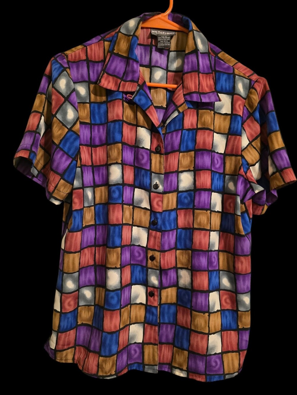Vintage | Multicolor Check Short-Sleeve Button-Up Blouse